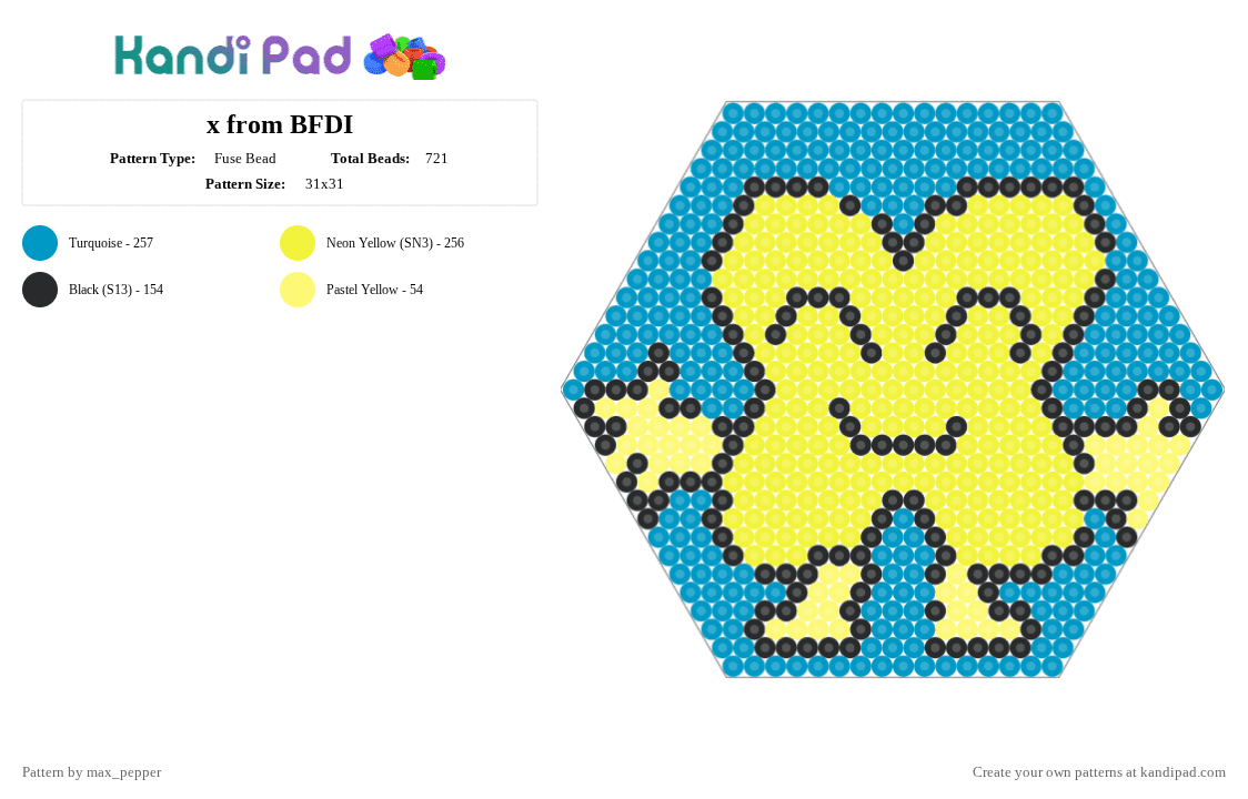 x from BFDI - Fuse Bead Pattern by max_pepper on Kandi Pad - yellow,light blue