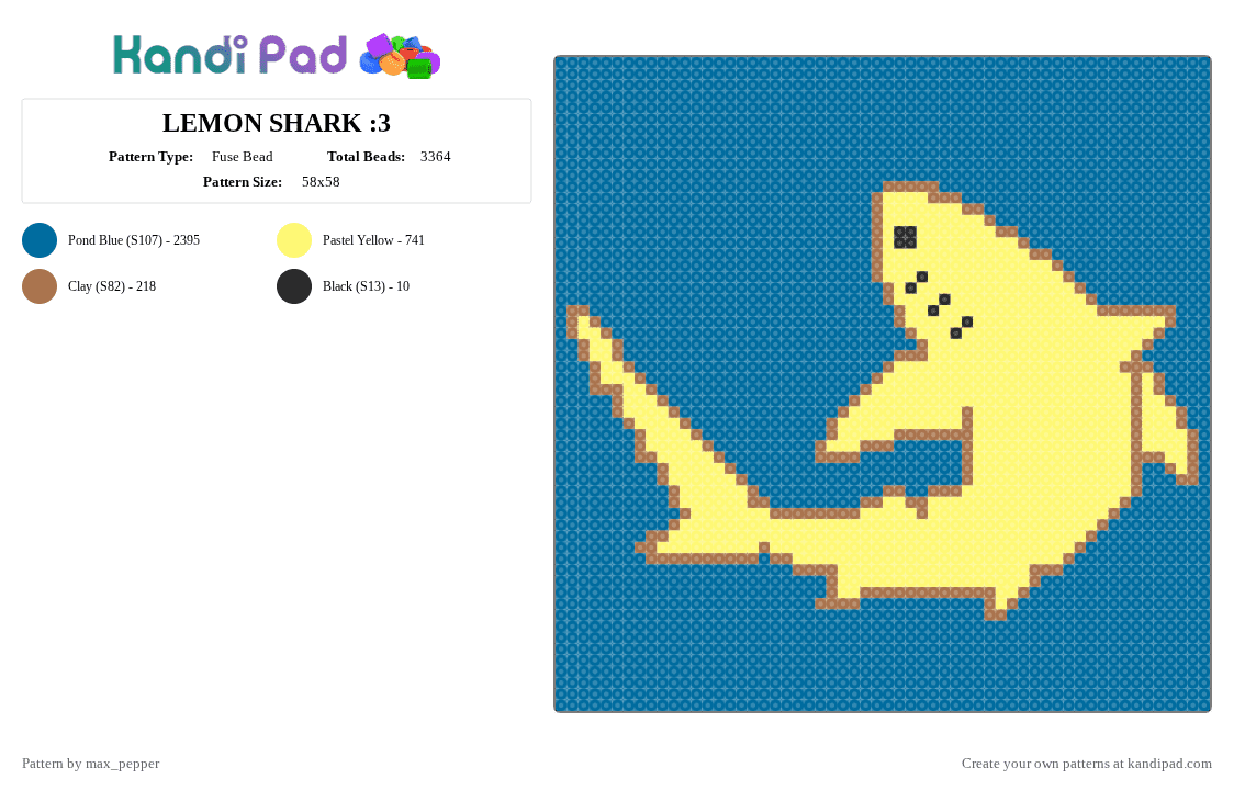 LEMON SHARK :3 - Fuse Bead Pattern by max_pepper on Kandi Pad - blue
