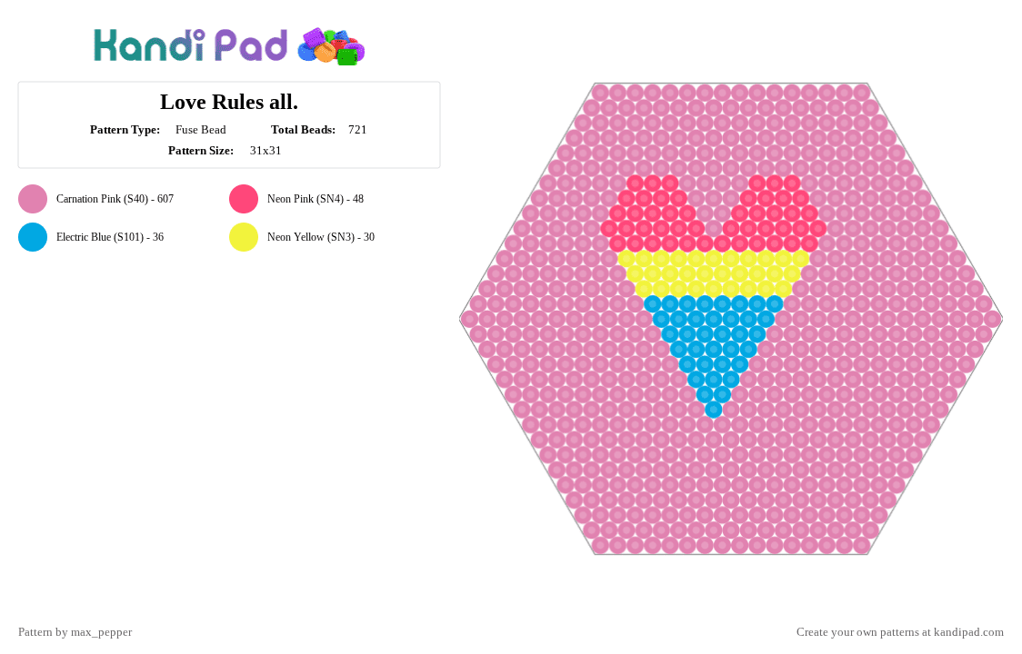 Love Rules all. - Fuse Bead Pattern by max_pepper on Kandi Pad - pink