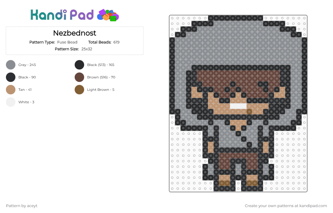 Nezbednost - Fuse Bead Pattern by aceyt on Kandi Pad - gray