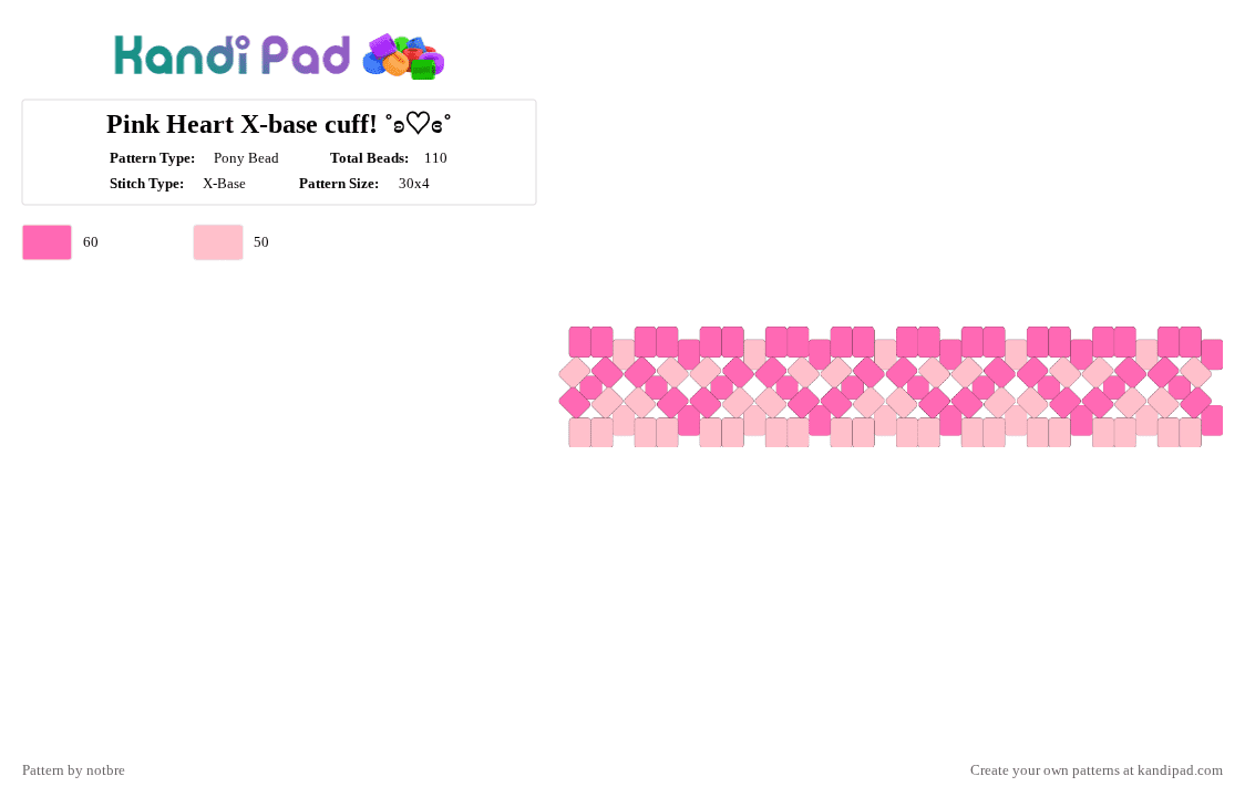Pink Heart X-base cuff! ˚ʚ♡ɞ˚ - Pony Bead Pattern by supaswaggamercatbre on Kandi Pad - pink