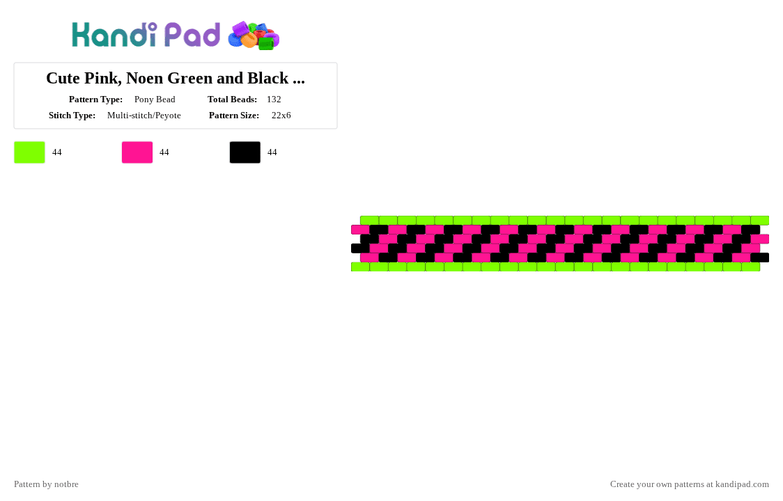 Cute Pink, Noen Green and Black Scene/Emo Cuff! - Pony Bead Pattern by supaswaggamercatbre on Kandi Pad - green,pink