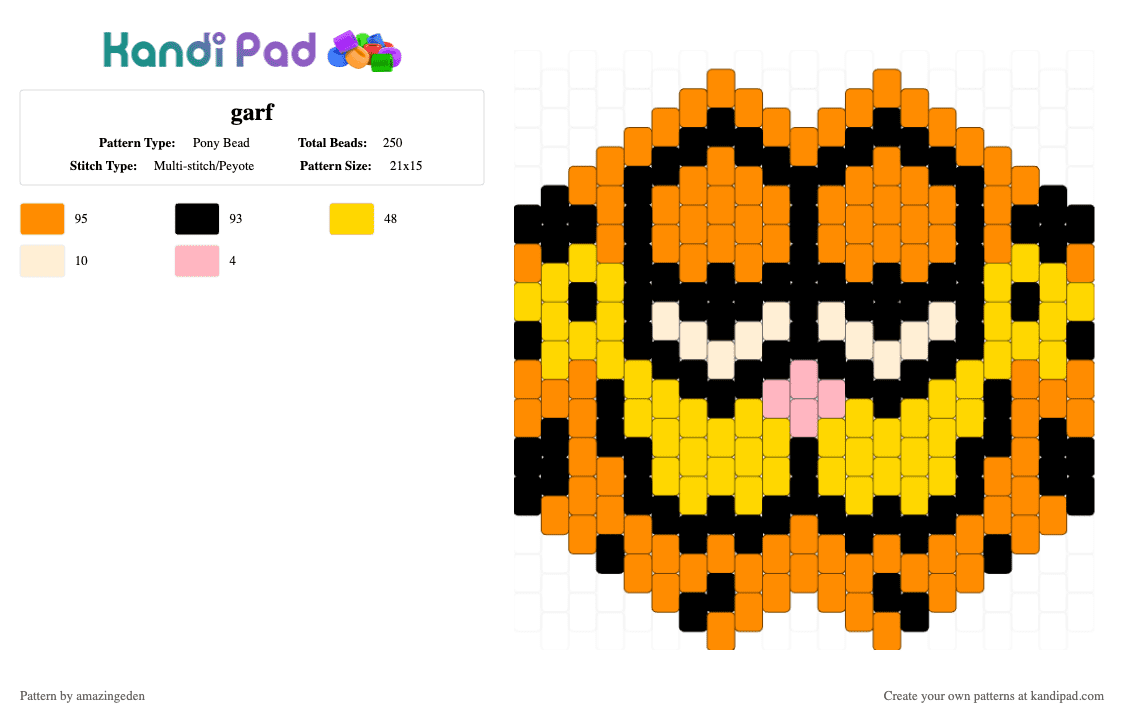 garf - Pony Bead Pattern by amazingeden on Kandi Pad - garfield,mask,orange,yellow