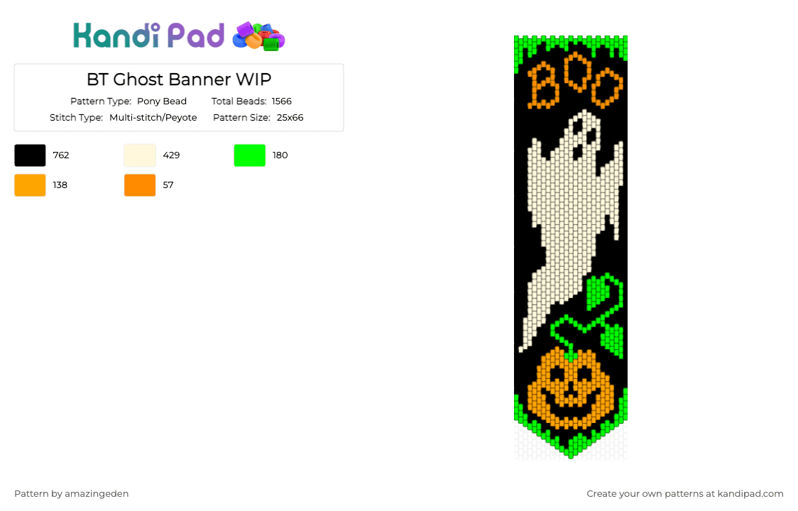 BT Ghost Banner WIP - Pony Bead Pattern by amazingeden on Kandi Pad - green,orange