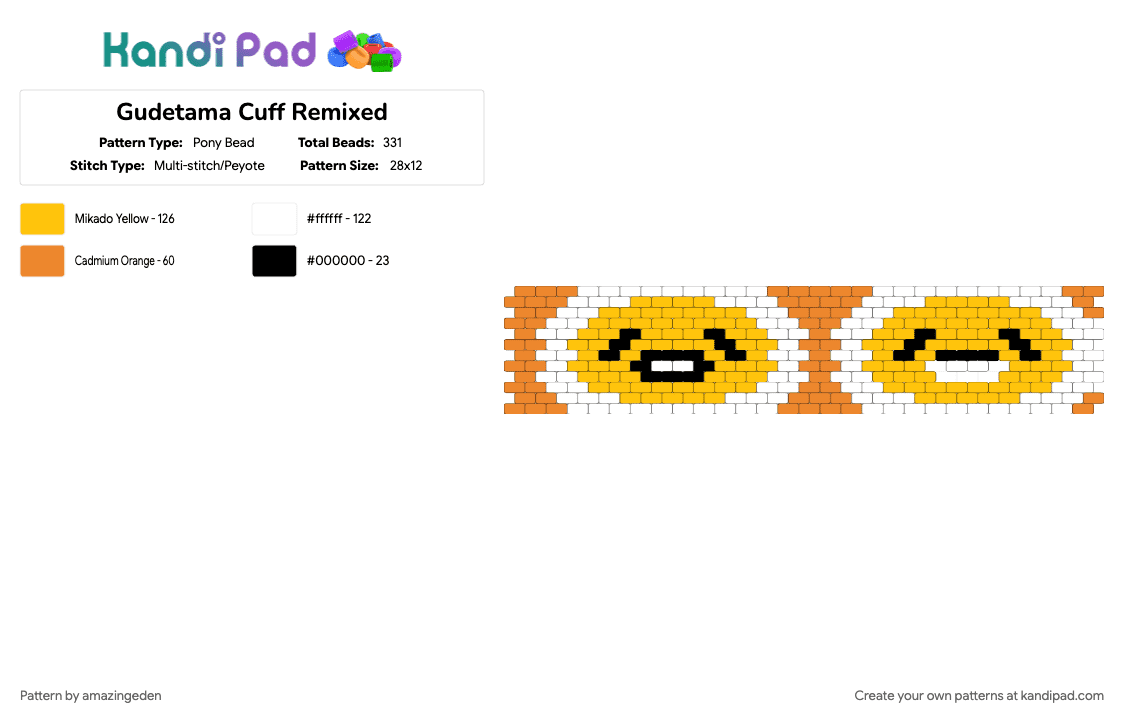 Gudetama Cuff Remixed - Pony Bead Pattern by amazingeden on Kandi Pad - orange, yellow
