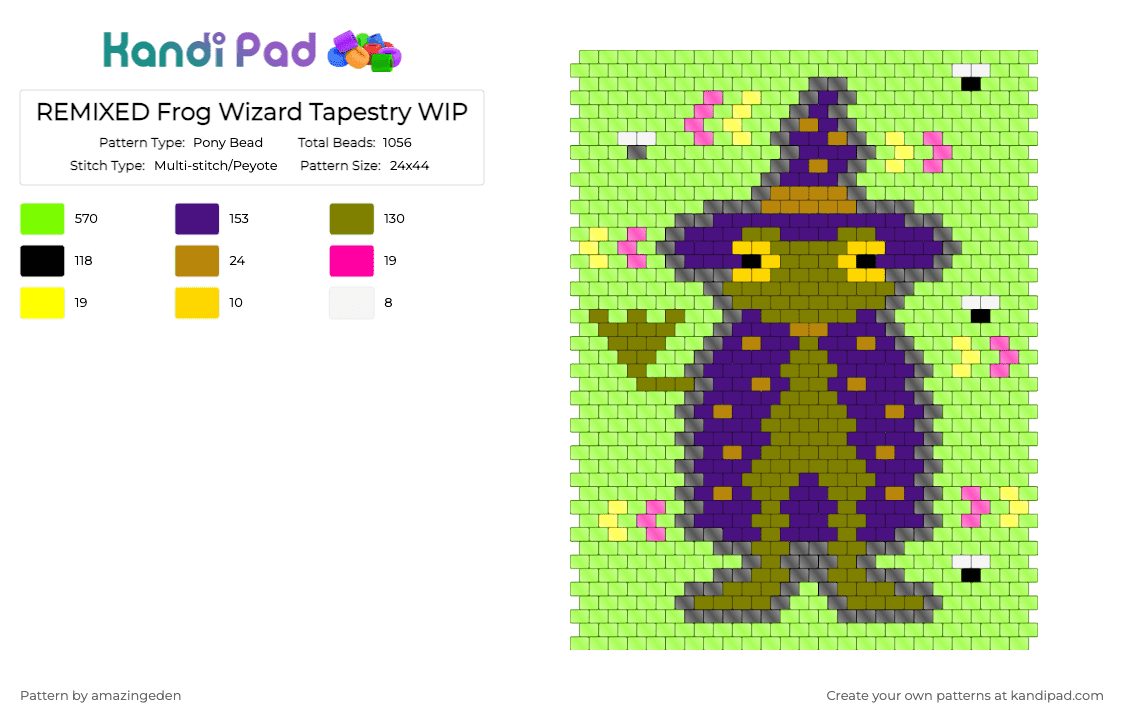 REMIXED Frog Wizard Tapestry WIP - Pony Bead Pattern by amazingeden on Kandi Pad - green