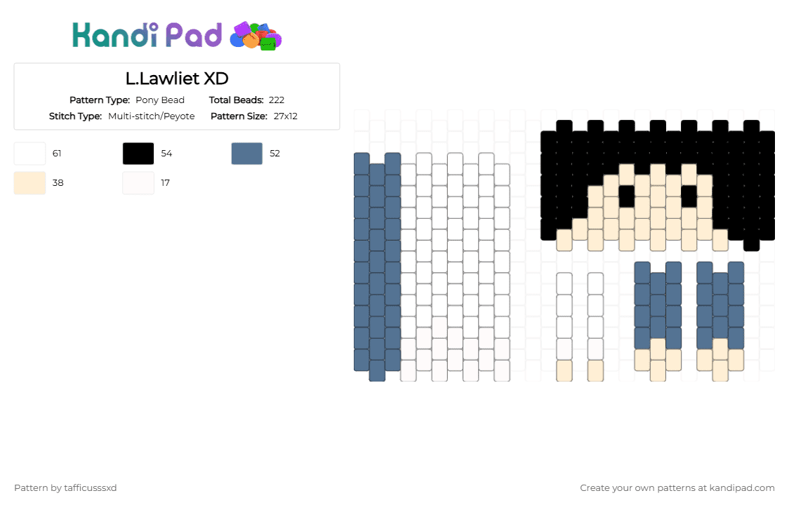 L.Lawliet XD - Pony Bead Pattern by tafficusssxd on Kandi Pad - beige,blue,death note,anime,figure,l