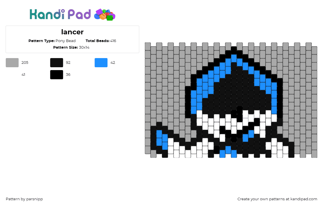 lancer - Pony Bead Pattern by parsnipp on Kandi Pad - lancer,delta rune,character,video game,blue,white,gray