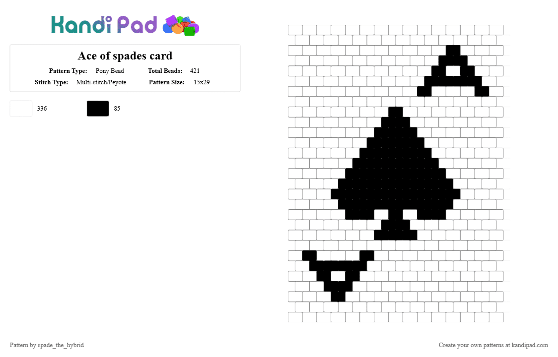 Ace of spades card - Pony Bead Pattern by spade_the_hybrid on Kandi Pad - white