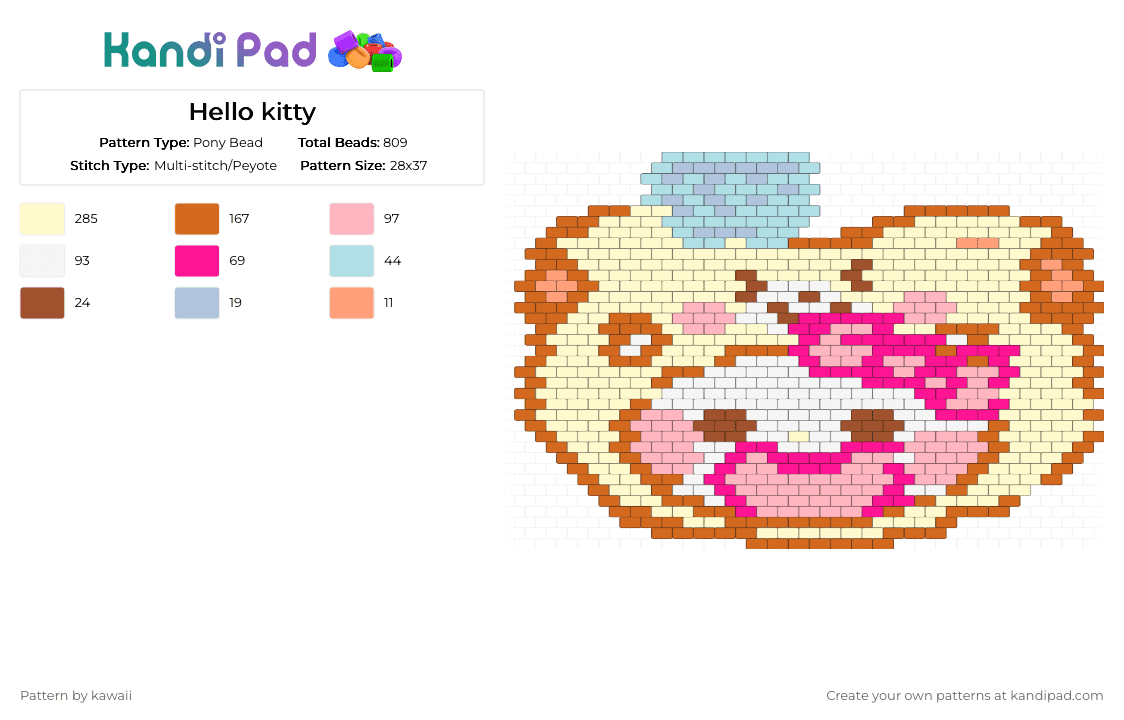 Hello kitty - Pony Bead Pattern by kawaii on Kandi Pad - pink,orange,yellow,hello kitty,sanrio,cute,yay