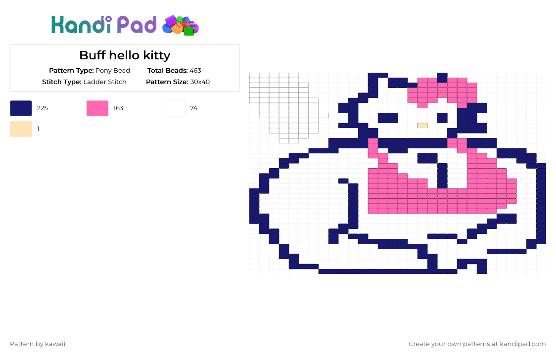 Buff hello kitty - Pony Bead Pattern by kawaii on Kandi Pad - purple,pink,funny,buff,hello kitty,sanrio