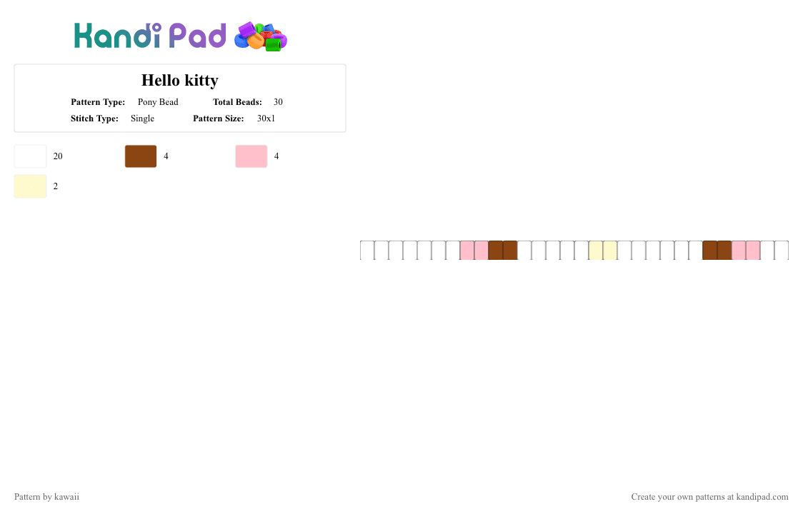 Hello kitty - Pony Bead Pattern by kawaii on Kandi Pad - white,red,pink,sanrio,hello kitty,kawaii,cute,anime,cinnamoroll,my melody,kuromi