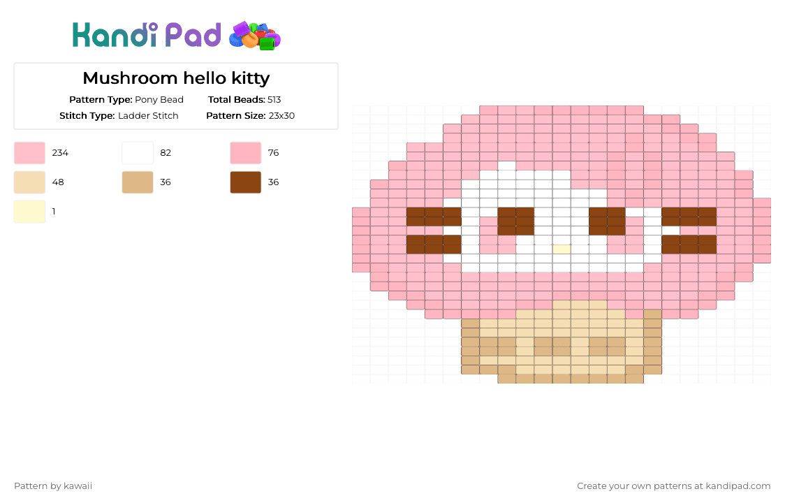 Mushroom hello kitty - Pony Bead Pattern by kawaii on Kandi Pad - pink,mushroom,hello kitty,sanrio,cute