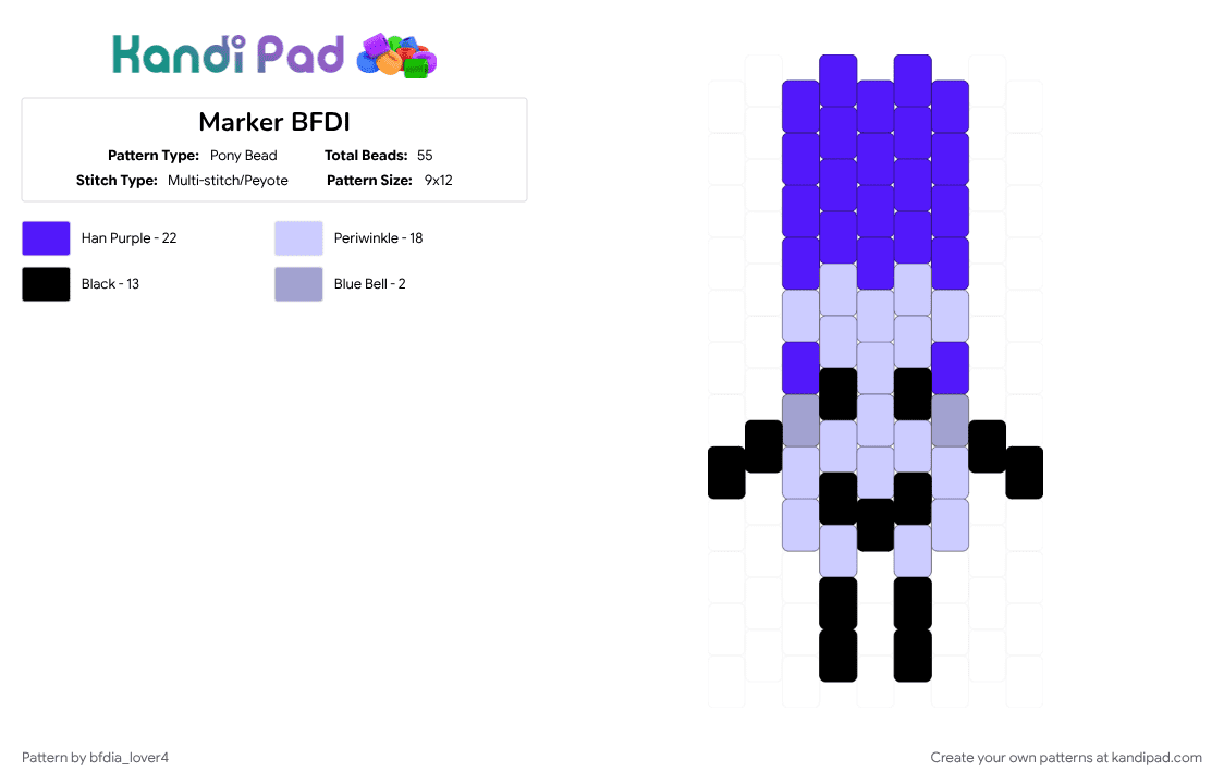 Marker BFDI - Pony Bead Pattern by bfdia_lover4 on Kandi Pad - battle for dream island, bfdi, marker, osc, pink, purple