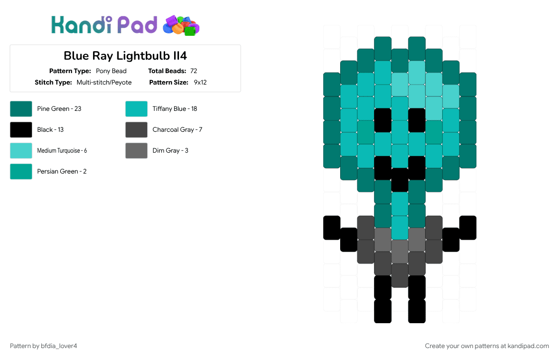 Blue Ray Lightbulb II4 - Pony Bead Pattern by bfdia_lover4 on Kandi Pad - blue, character, ii, ii4, inanimate insanity, light, lightbulb, osc, teal