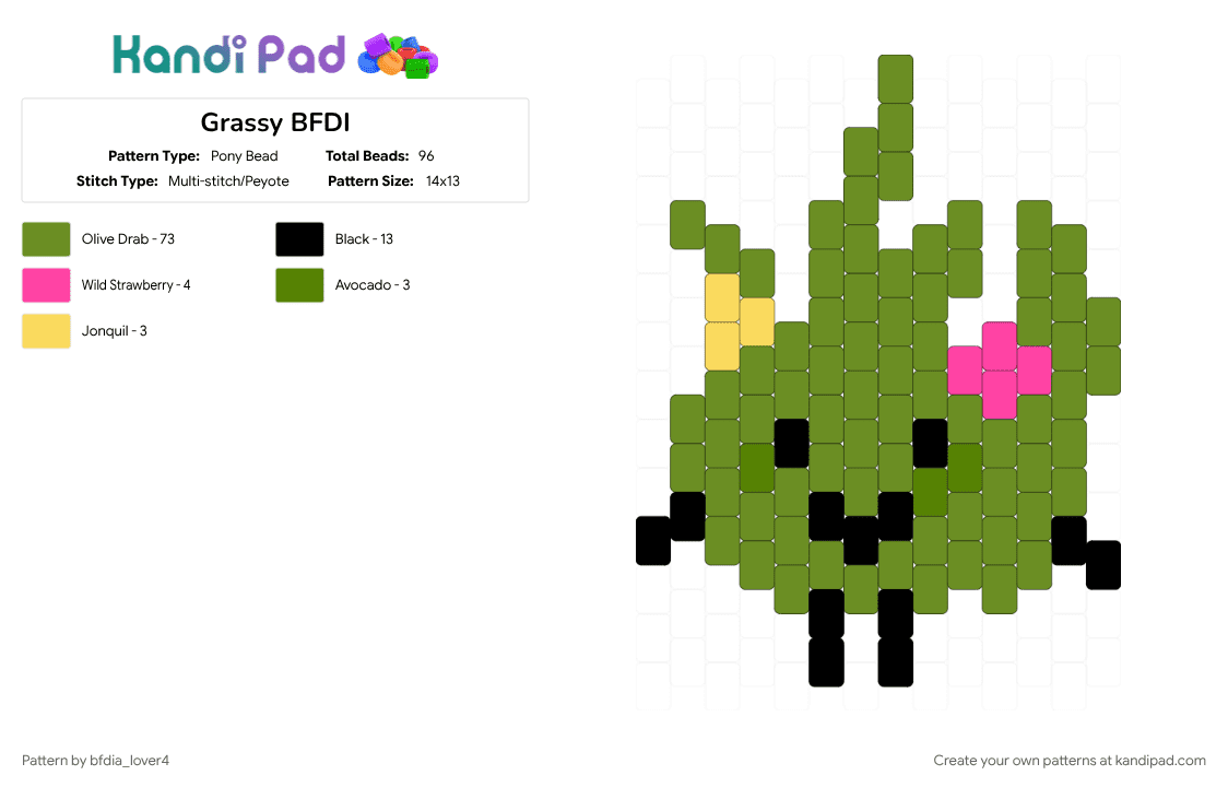 Grassy BFDI - Pony Bead Pattern by bfdia_lover4 on Kandi Pad - animation, battle for dream island, bfdi, grassy, green, osc, tpot