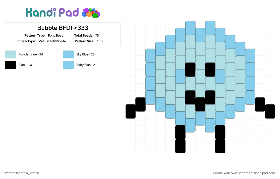 Bubble BFDI - Pony Bead Pattern by bfdia_lover4 on Kandi Pad - battle for dream island, bfdi, bubble, bubbles, character, light blue, osc
