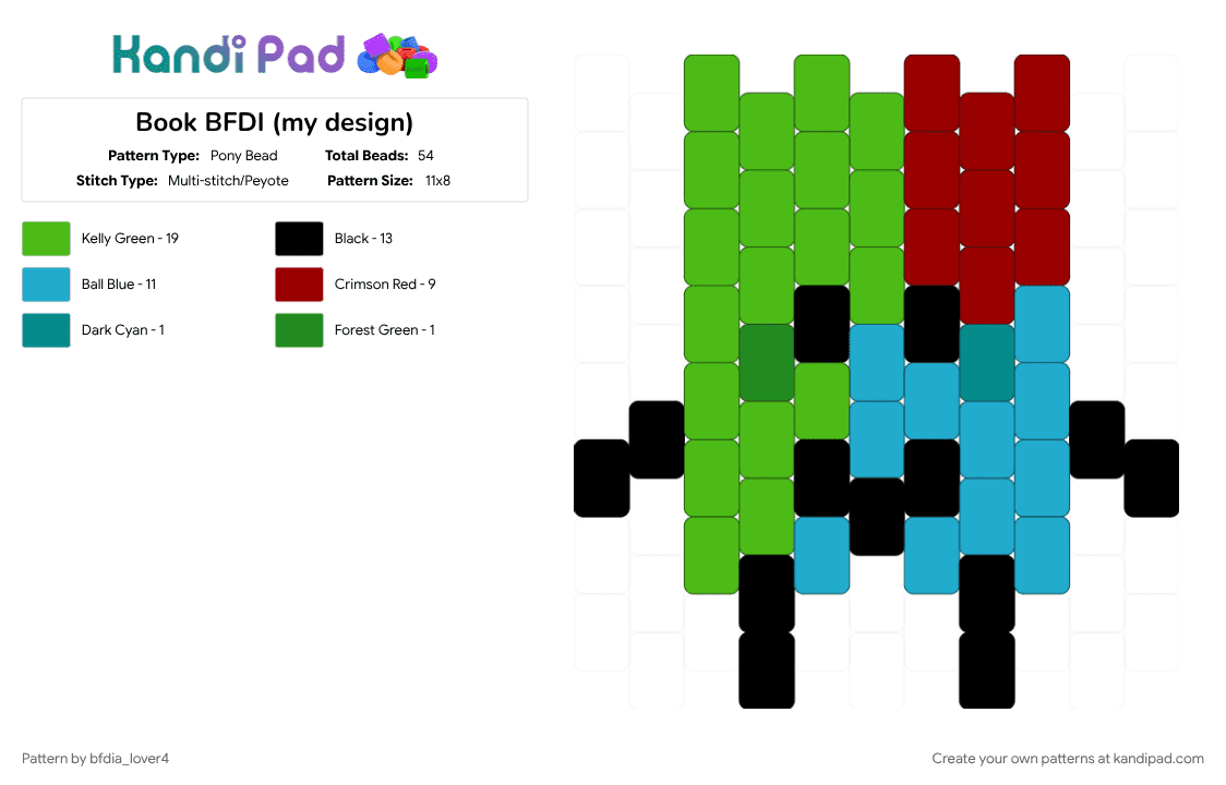 Book BFDI (my design) - Pony Bead Pattern by bfdia_lover4 on Kandi Pad - battle for dream island, bfdi, bfdia, blue, book, character, green, light blue, osc