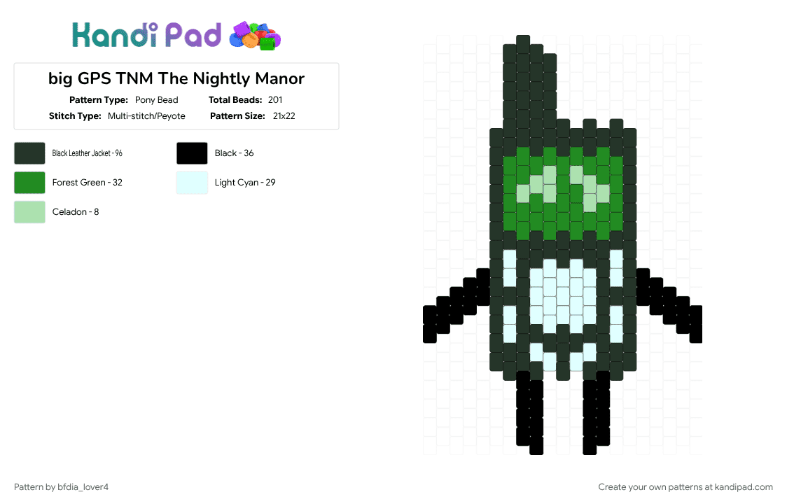 big GPS TNM The Nightly Manor - Pony Bead Pattern by bfdia_lover4 on Kandi Pad - bfdi, black, gps, gps tnm, green, osc, the nightly manor, the nightly manor object show, tnm