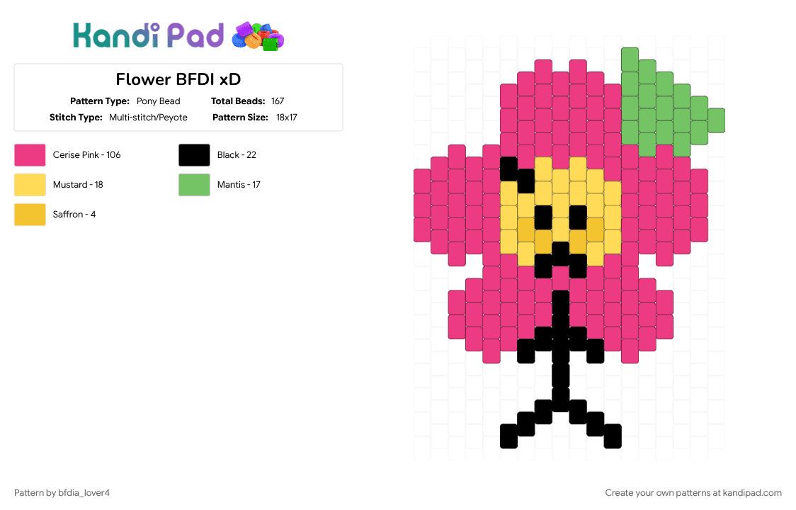 Flower BFDI xD - Pony Bead Pattern by bfdia_lover4 on Kandi Pad - battle for dream island, bfdi, flower, pink
