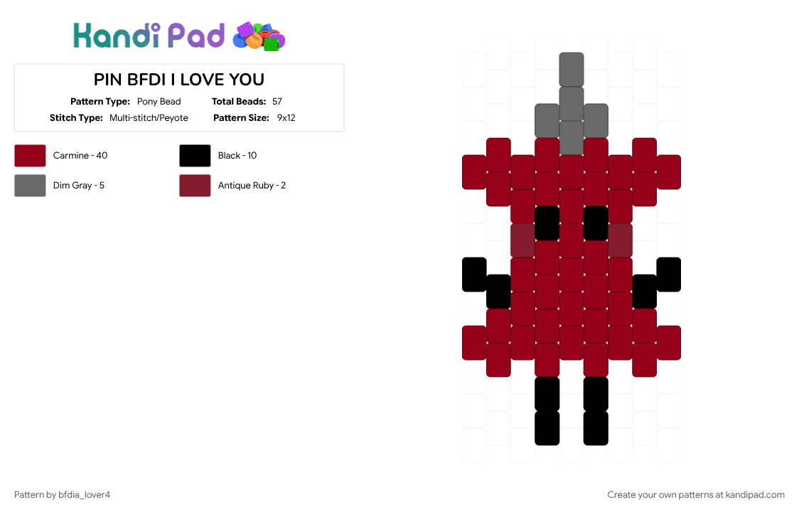 PIN BFDI I LOVE YOU - Pony Bead Pattern by bfdia_lover4 on Kandi Pad - battle for dream island, battle for dream island again, bfdi, bfdia, character, favorite character, pin, red