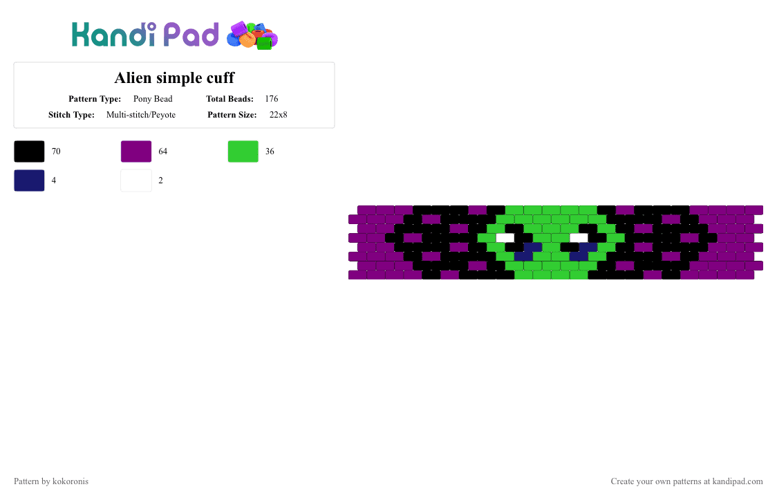 Alien simple cuff - Pony Bead Pattern by kokoronis on Kandi Pad - alien, green, pink, space