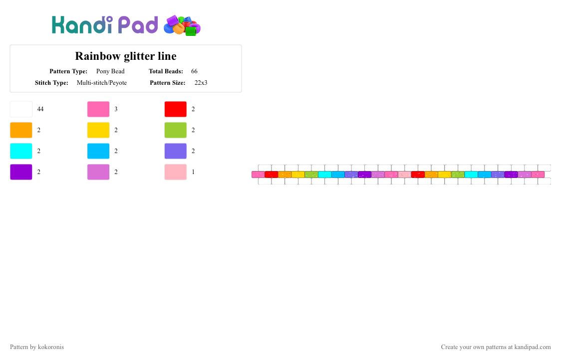 Rainbow glitter line - Pony Bead Pattern by kokoronis on Kandi Pad - white,pink,light blue,rainbow,bracelet