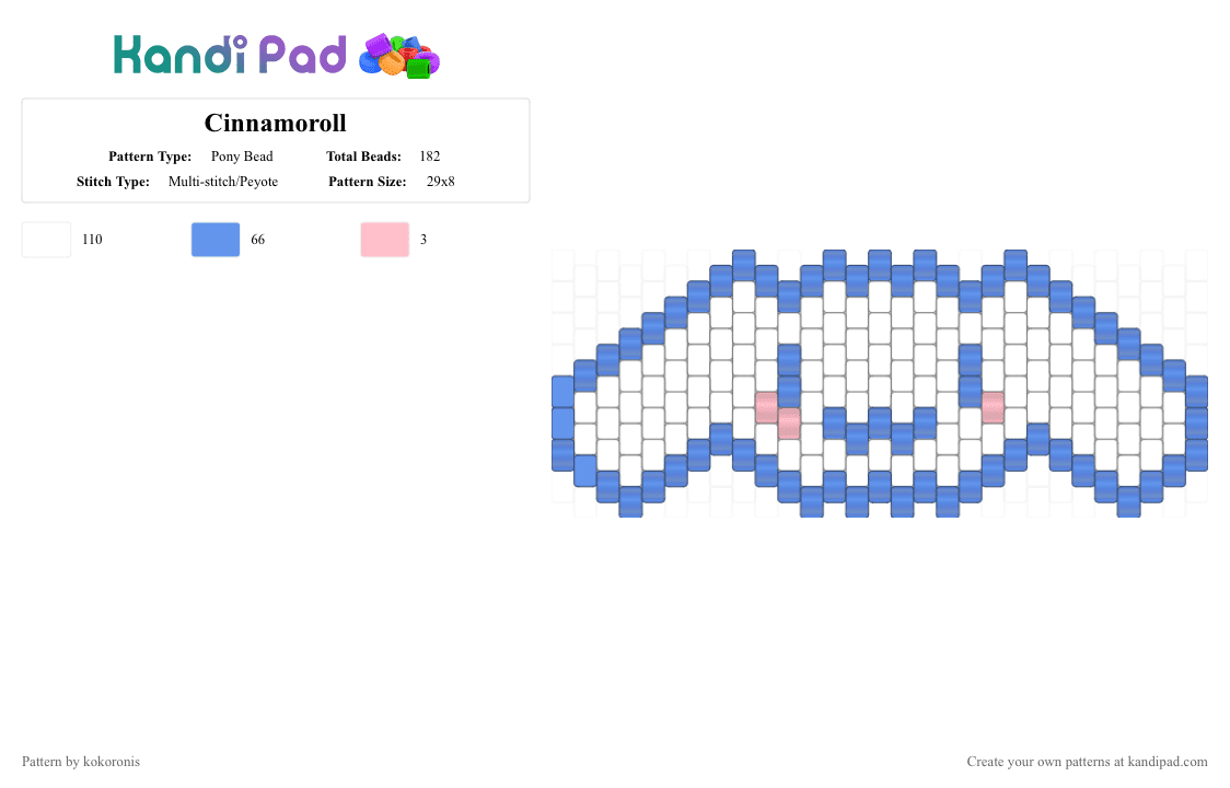 Cinnamoroll - Pony Bead Pattern by kokoronis on Kandi Pad - white,light blue,sanrio,charm,cinnamoroll