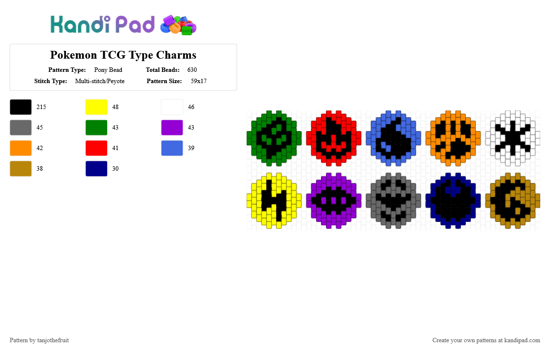 Pokemon TCG Type Charms - Pony Bead Pattern by tanjothefruit on Kandi Pad - red,yellow,gray,colorful,pokemon,energy,charms,peyote,simple