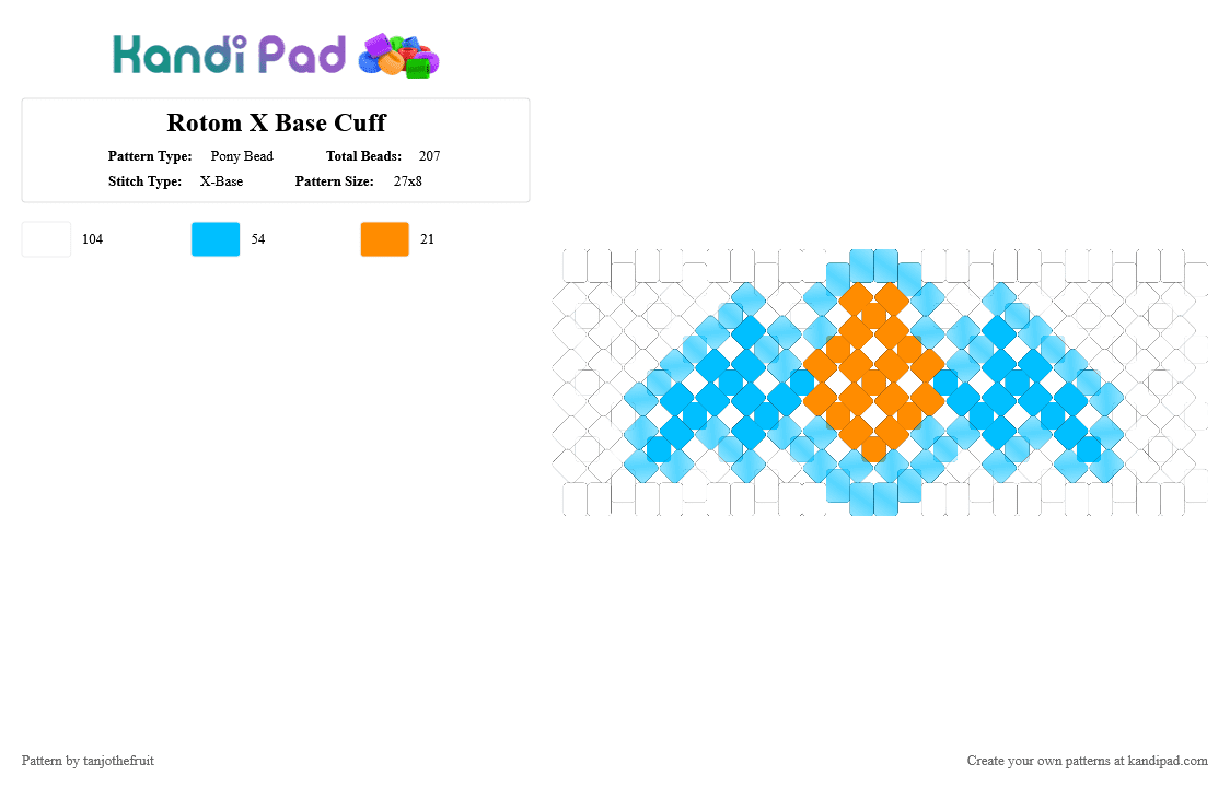 Rotom X Base Cuff - Pony Bead Pattern by tanjothefruit on Kandi Pad - cuff, light blue, pokemon, rotom, x base