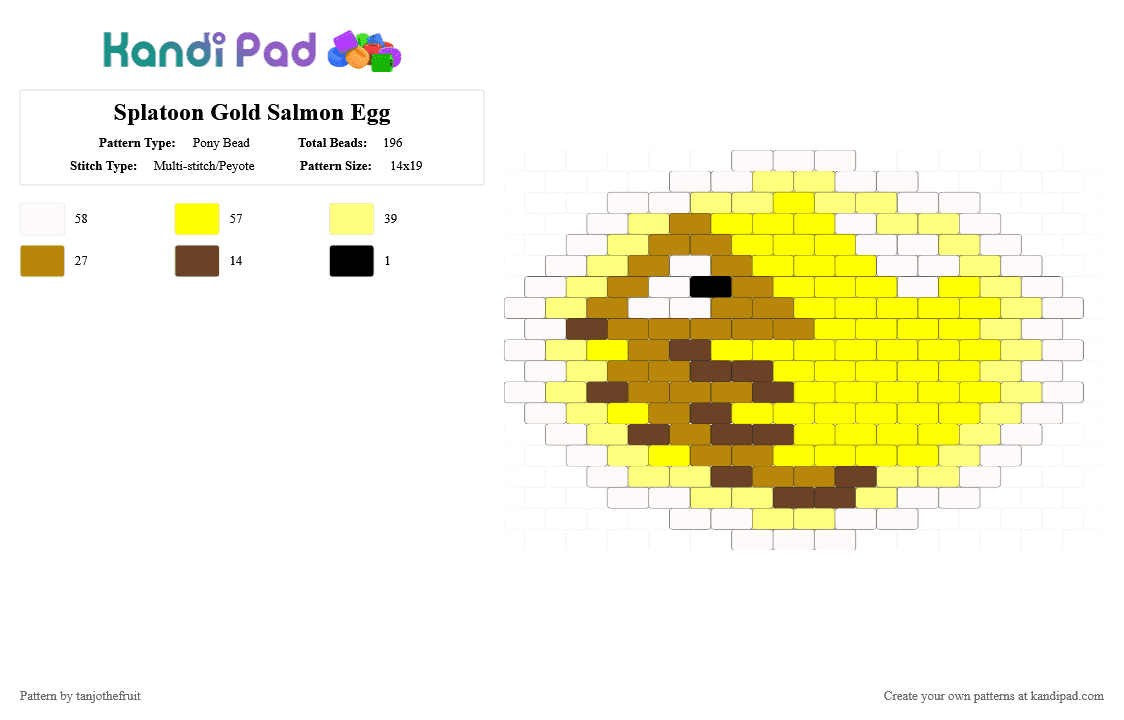 Splatoon Gold Salmon Egg - Pony Bead Pattern by tanjothefruit on Kandi Pad - charm, gold egg, golden egg, grizzco, peyote, salmon run, splatoon, yellow
