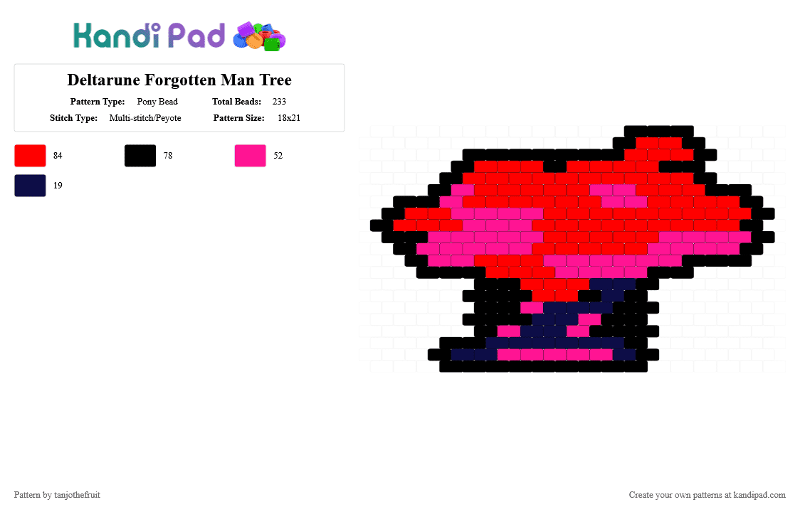 Deltarune Forgotten Man Tree - Pony Bead Pattern by tanjothefruit on Kandi Pad - pink,red,deltarune,tree,peyote,charm,gaming