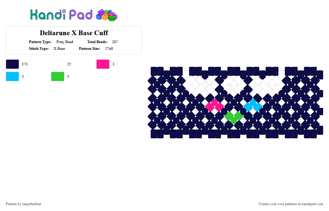 Deltarune X Base Cuff - Pony Bead Pattern by tanjothefruit on Kandi Pad - cuff, deltarune, purple, simple, x base