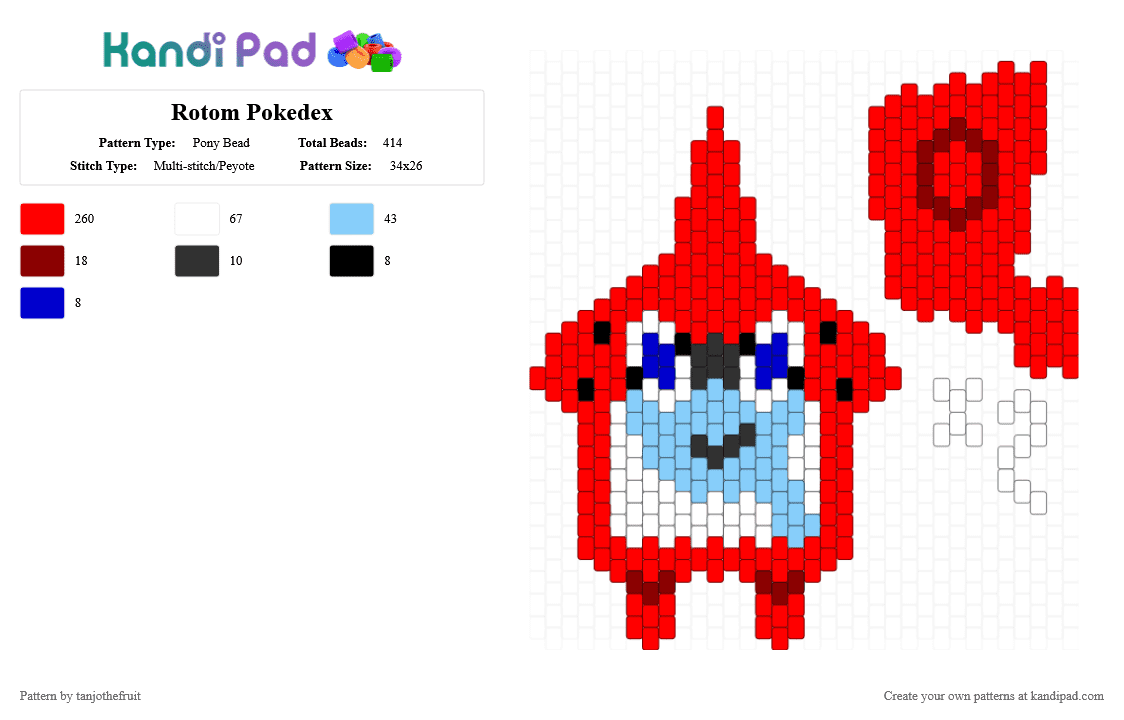 Rotom Pokedex - Pony Bead Pattern by tanjothefruit on Kandi Pad - red
