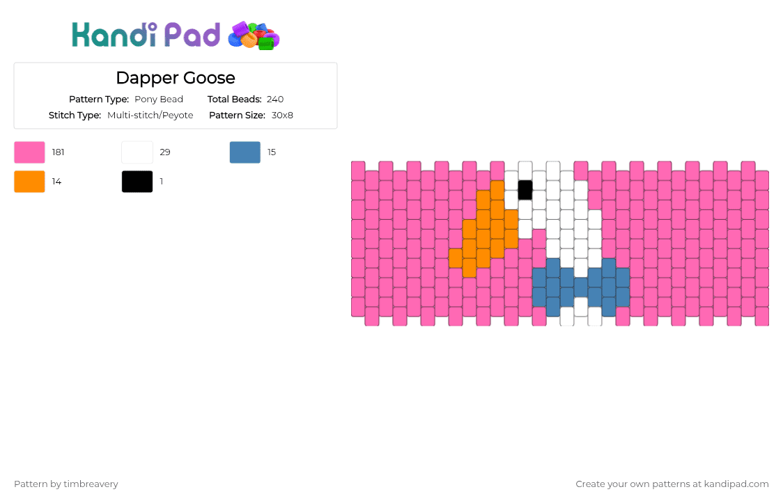 Dapper Goose - Pony Bead Pattern by timbreavery on Kandi Pad - pink