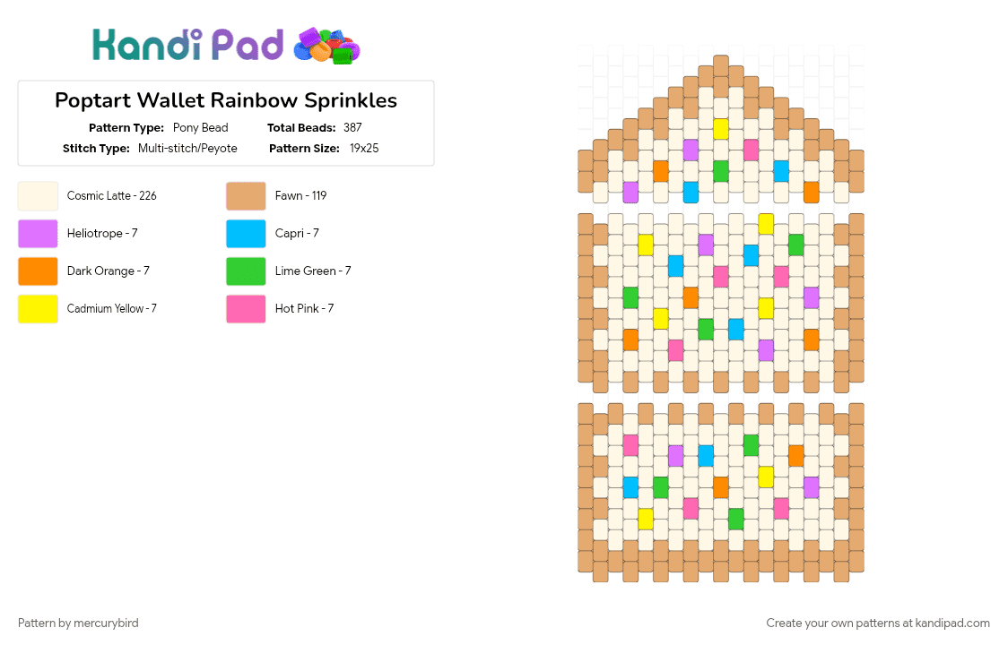 Poptart Wallet Rainbow Sprinkles - Pony Bead Pattern by mercurybird on Kandi Pad - accessory, colorful, food, orange, poptart, wallet, white