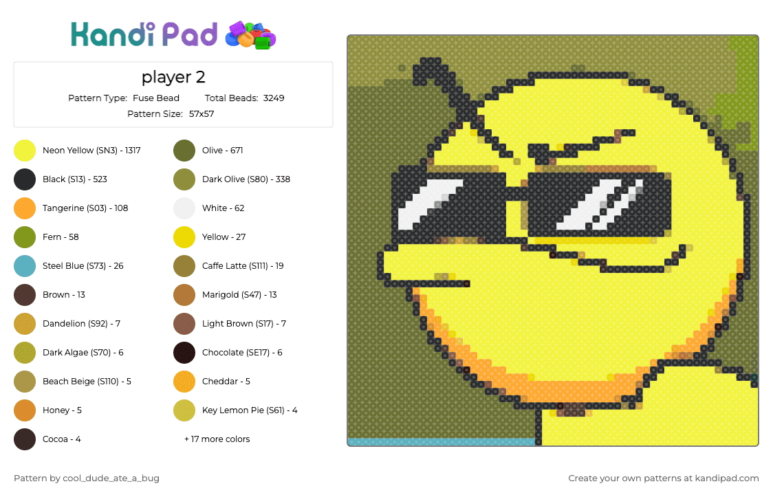 player 2 - Fuse Bead Pattern by cool_dude_ate_a_bug on Kandi Pad - gold, yellow
