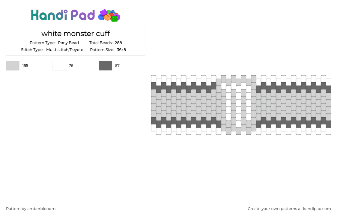 white monster cuff - Pony Bead Pattern by amberbloodm on Kandi Pad - white