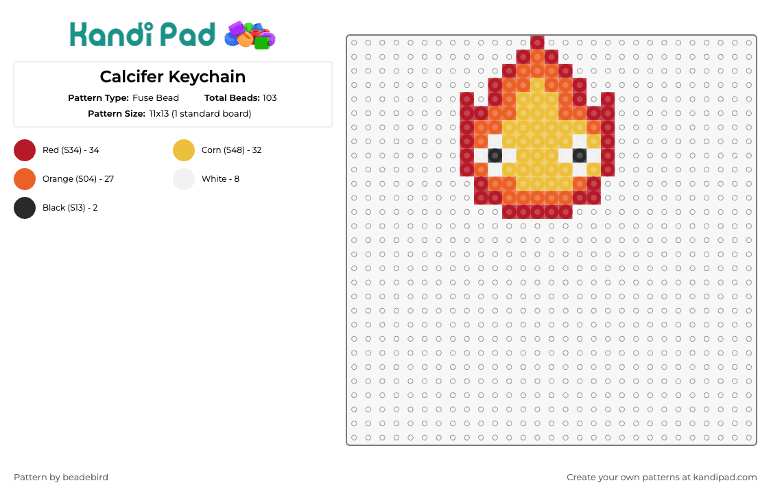 Calcifer - Fuse Bead Pattern by beadebird on Kandi Pad - calcifer,howls moving castle,character,fire,flame,yellow,orange