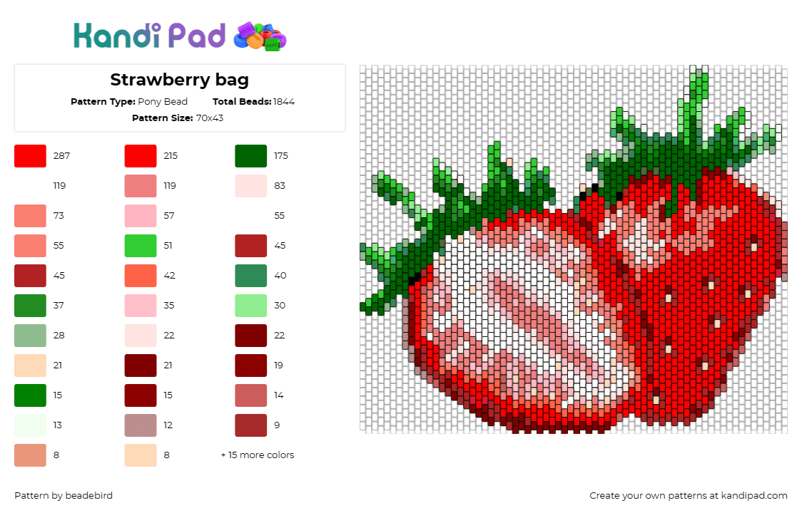 Strawberry bag - Pony Bead Pattern by beadebird on Kandi Pad - strawberries,fruit,food,sweet,summer,bag,red,green