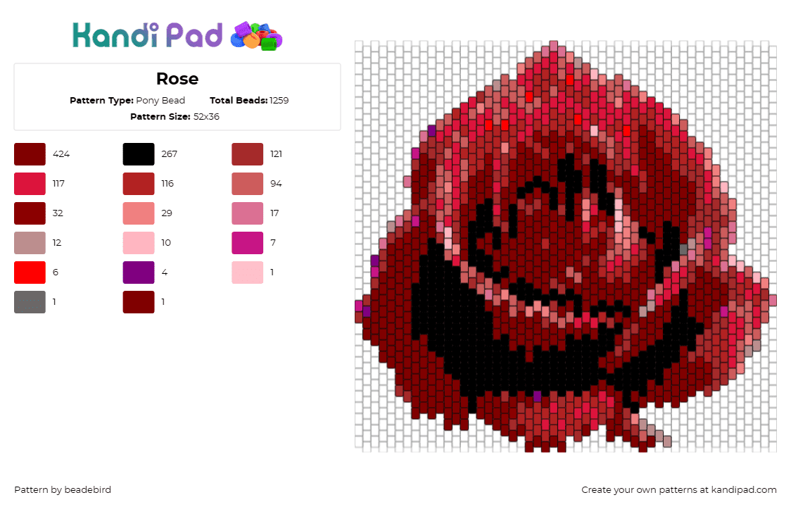 Rose - Pony Bead Pattern by beadebird on Kandi Pad - rose,flower,bloom,love,valentines,red