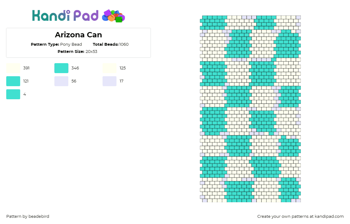 Arizona Can - Pony Bead Pattern by beadebird on Kandi Pad - arizona,tea,checkered,drink,teal,white