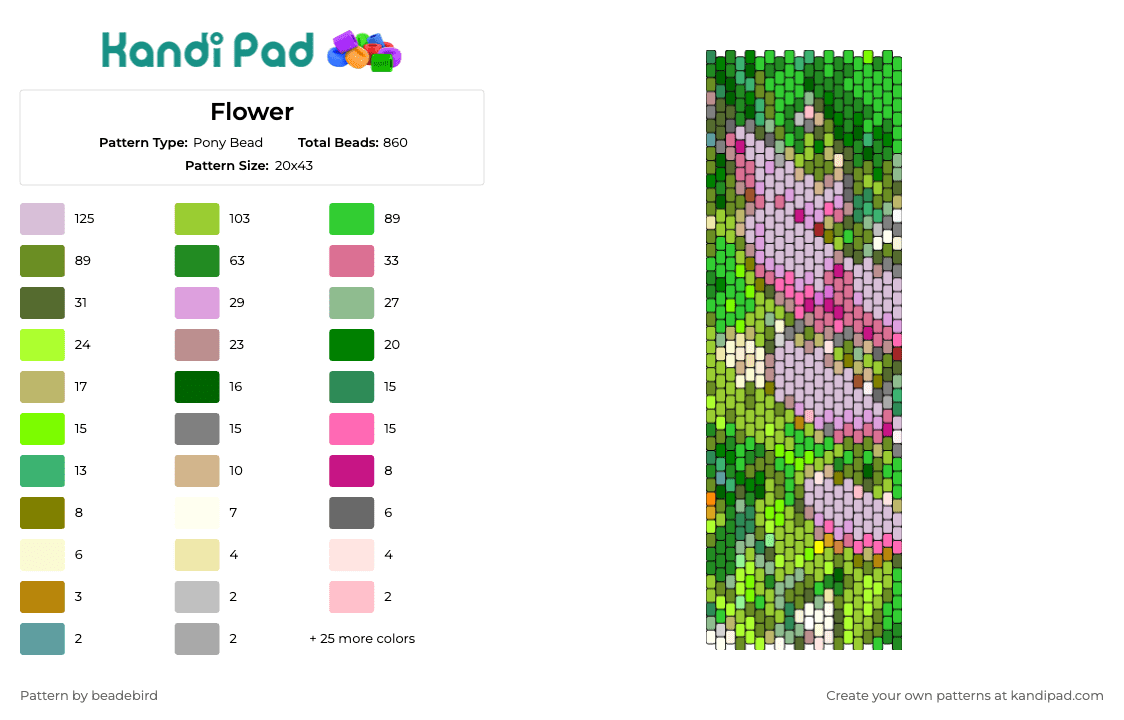 Flower - Pony Bead Pattern by beadebird on Kandi Pad - flowers,pink,green