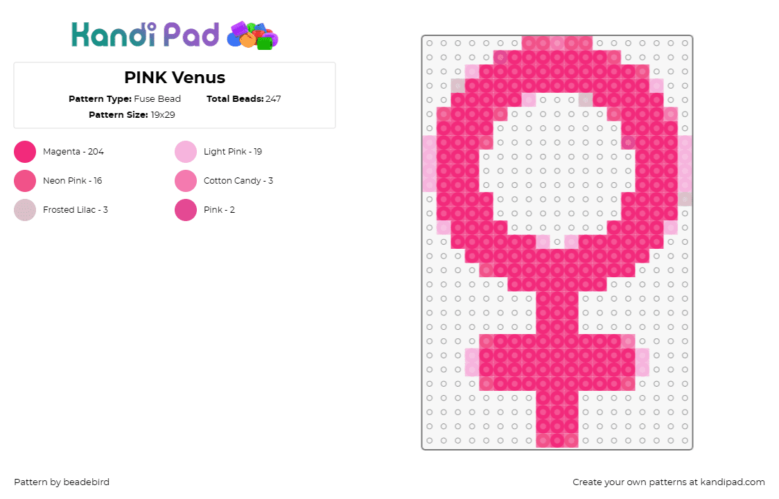 PINK Venus - Fuse Bead Pattern by beadebird on Kandi Pad - venus,female,symbol,pink