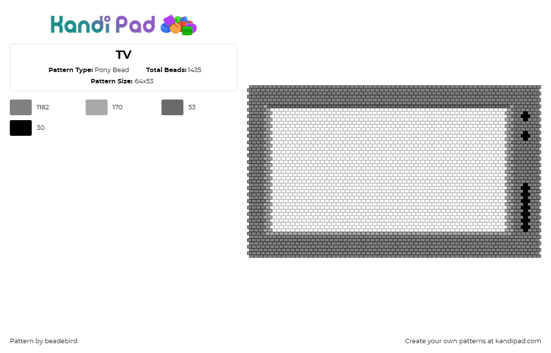 TV - Pony Bead Pattern by beadebird on Kandi Pad - tv,television,screen,monitor,microwave,gray,white