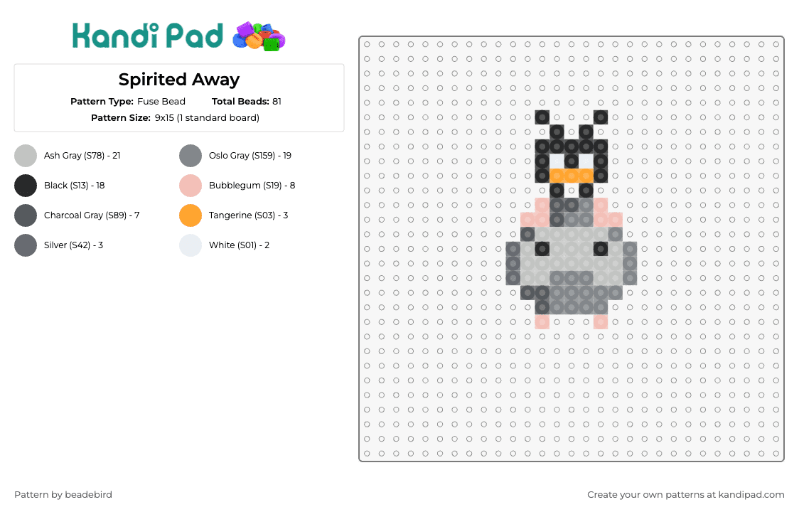 Spirited Away - Fuse Bead Pattern by beadebird on Kandi Pad - spirited away,ghibli,anime,movie,characters,gray