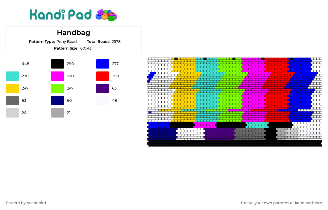 TV Glitch - Pony Bead Pattern by beadebird on Kandi Pad - glitch,emergency broadcast system,tv,television,bag,colorful
