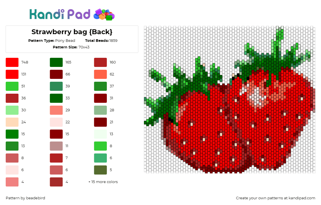 Strawberry bag {Back} - Pony Bead Pattern by beadebird on Kandi Pad - strawberries,fruit,bag,food,sweet,summer,red,green