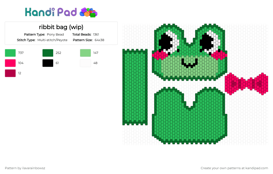 Ribbit bag TADC (PLEASE READ DESC!!) - Pony Bead Pattern by ilavarainbowsz on Kandi Pad - bow, cutiepatootie, frog, green, jax, ribbit, tadc