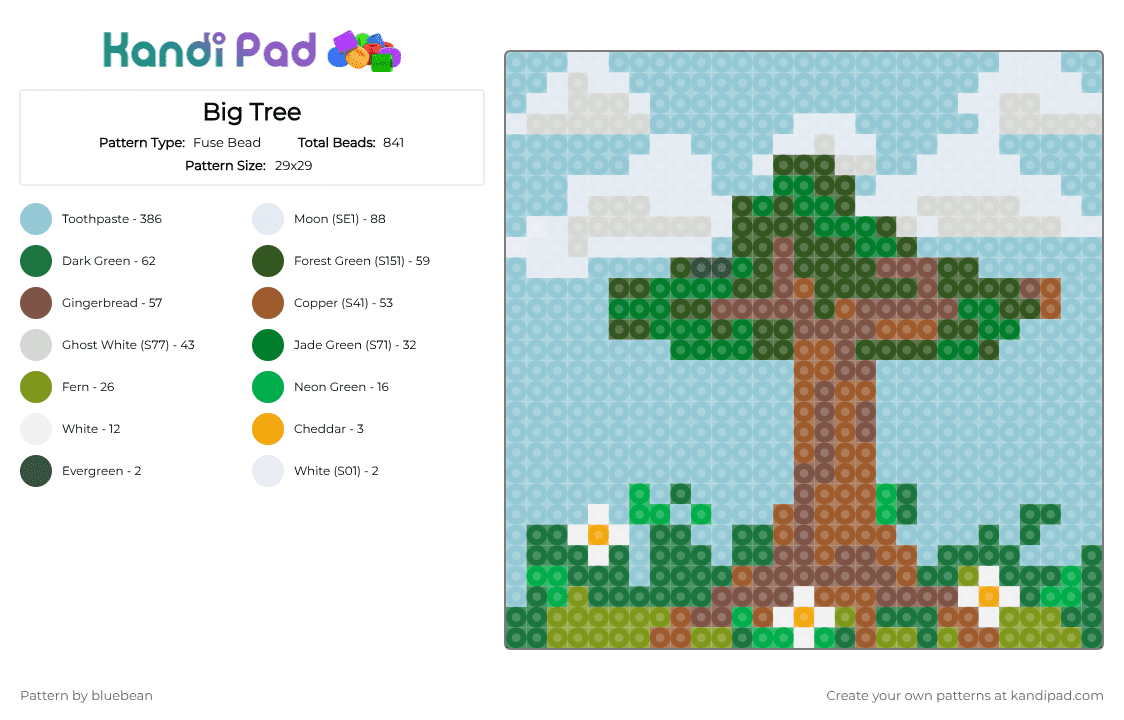 Big Tree - Fuse Bead Pattern by bluebean on Kandi Pad - green,light blue,tan